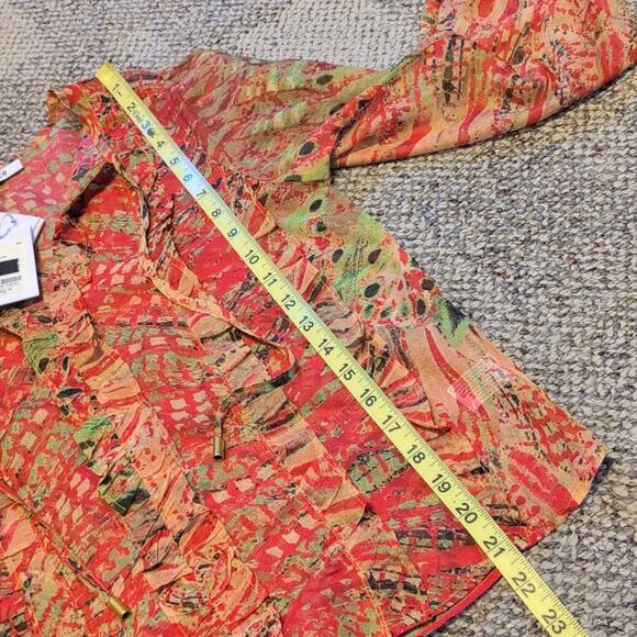 NWT Walter Baker Sheer Ruffle Abstract Red green Boho Blouse Top Medium - Picture 6 of 8